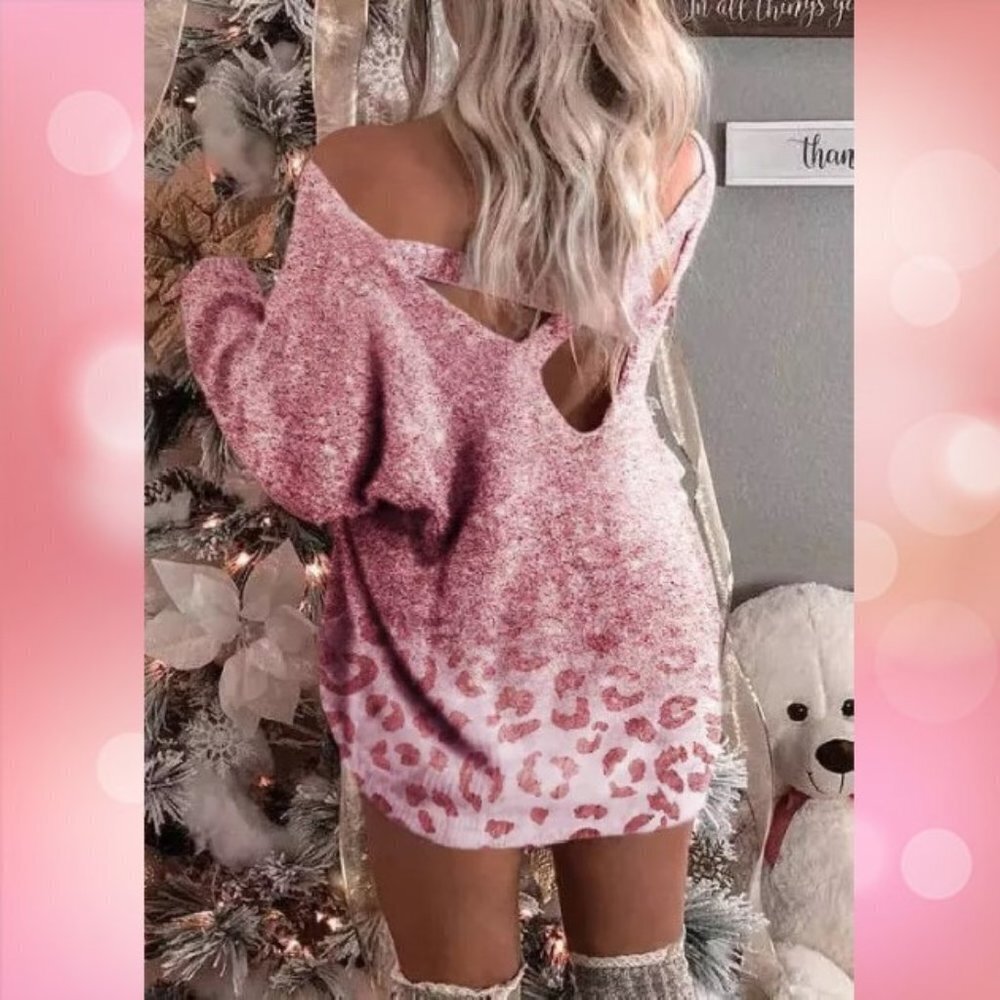 NWOT Pink Leopard Off the Shoulder Midi Dress M-XL